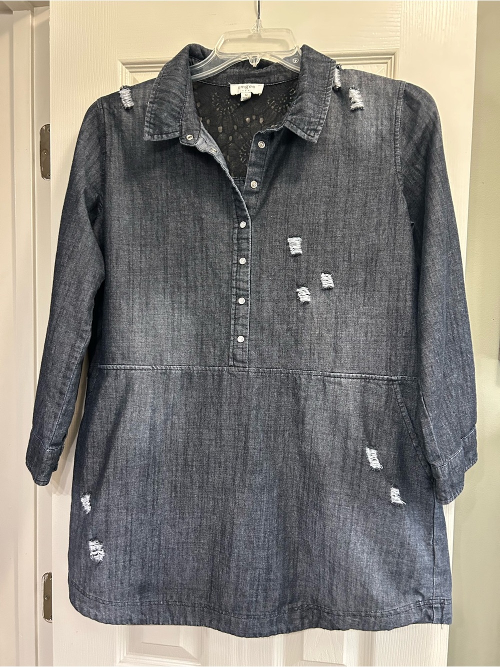 Umgee Black Denim Distressed Tunic